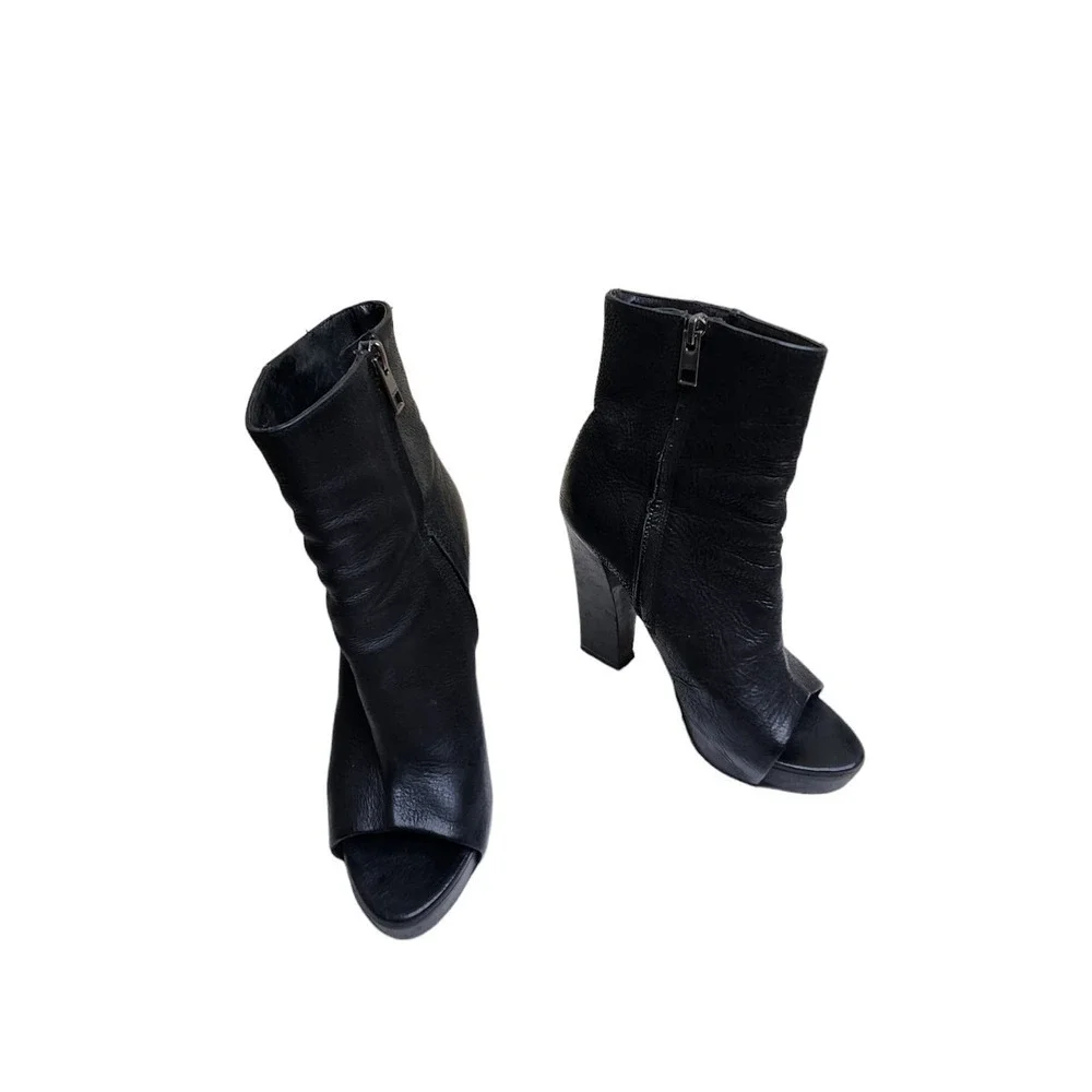 Allsaints women's black leather peep toe platform ankle booties 6.5M - Picture 3 of 10